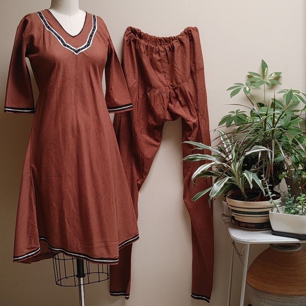 Kurta Dress & Pants Auburn and Black Check Size S